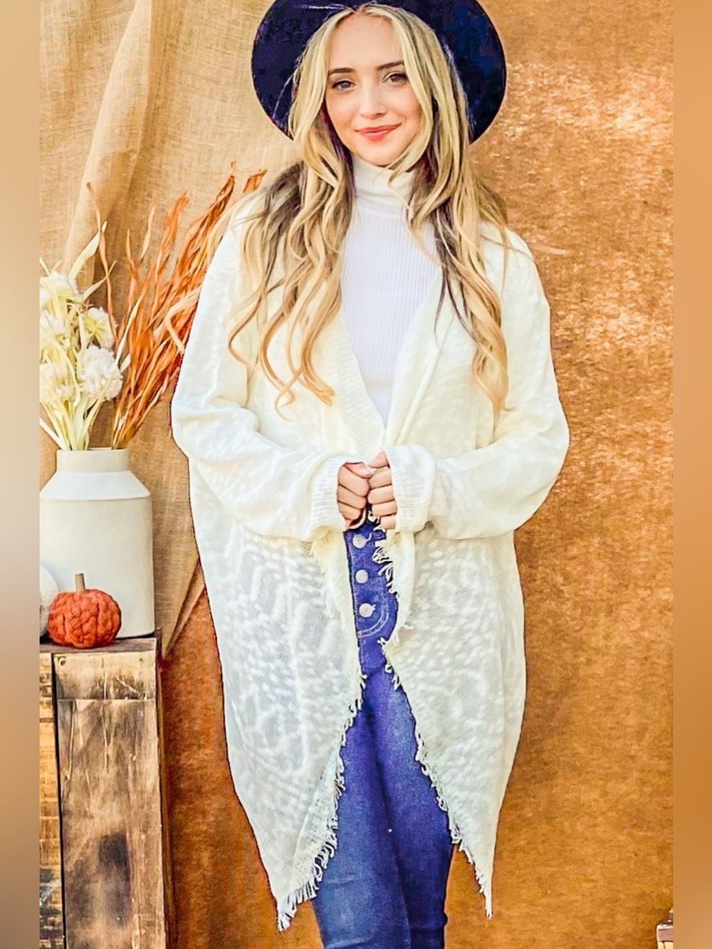 And The Why Textured Knit Fringe Hem Cardigan